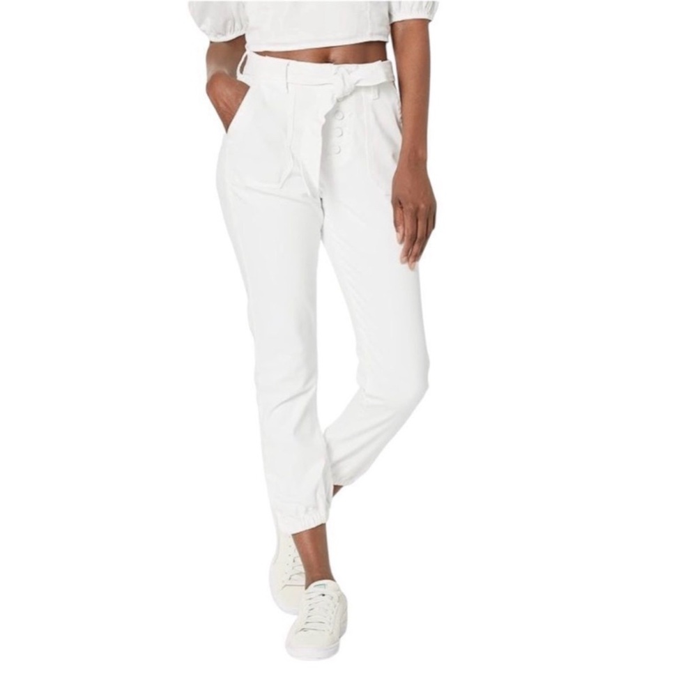 NEW PAIGE Mayslie White Jogger Pants High Rise Tie Waist Ankle Zip‎ Size 24 NWT